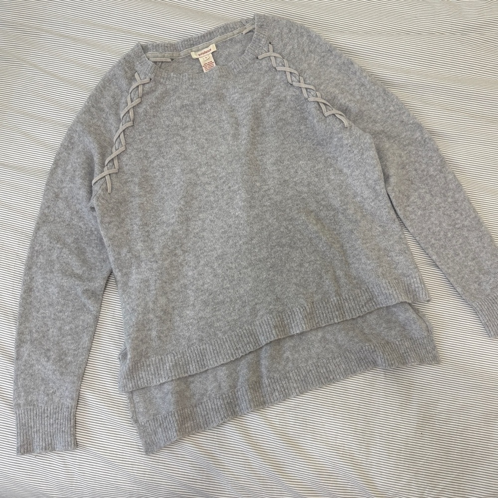 SUNDANCE Large Gray Lambswool blend High Low Sweater with Detail